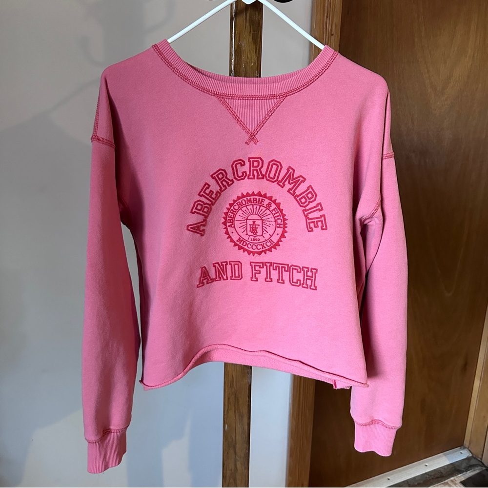 Abercrombie & Fitch Cropped Pink Crewneck Sweater